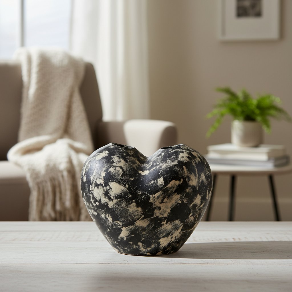 Black cream heart vase