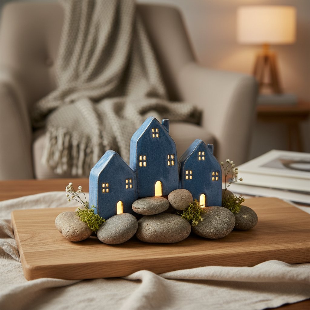 Blue houses on natural rocks led lamps