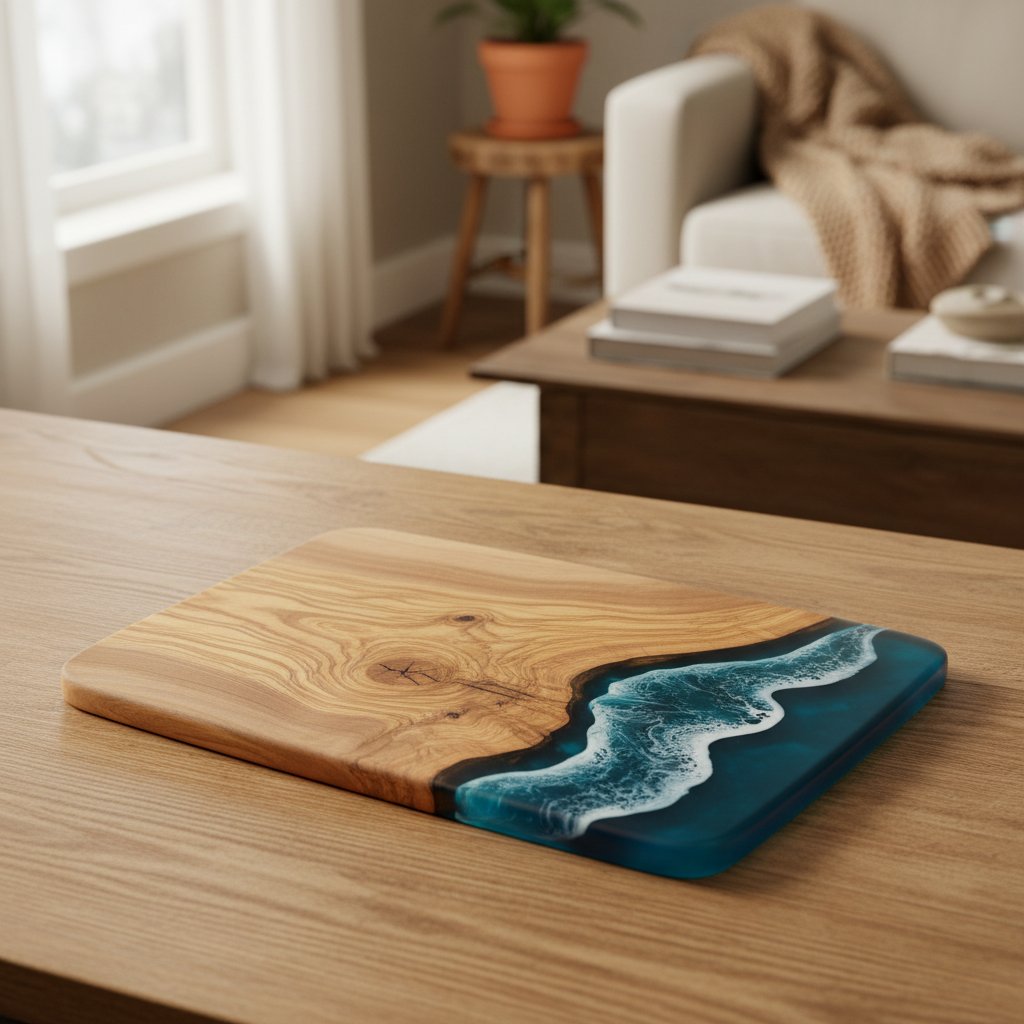 Resin & Olive Wood Pizza & Chopping Board- Yellow-Red-Blue