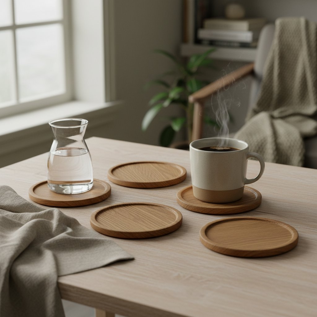 Set of four pieces of oak wood cup coasters