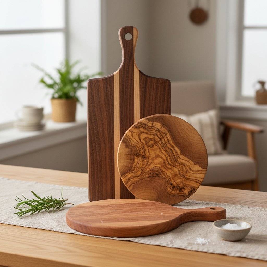 Set of wooden kitchen cutting and serving boards