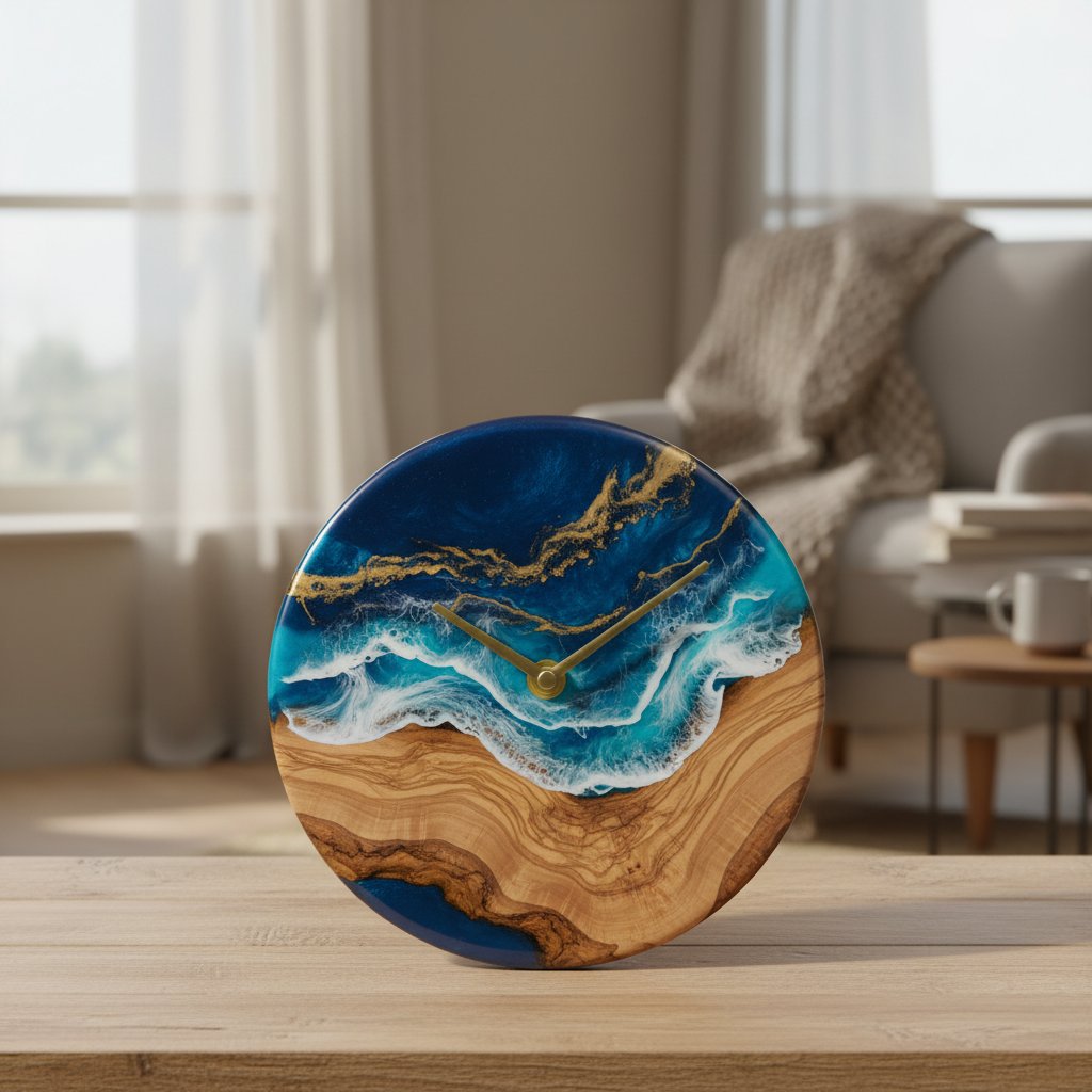 Resin & Olive Wood Wall Clock