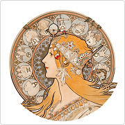 Art Nouveau-style illustration of a woman in an ornamental circle