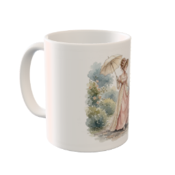 Regency Lady Garden Stroll Custom Mug - Bridgerton Era Art