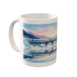 Serene Lakeside Train Reflection Custom Ceramic Mug & Plate