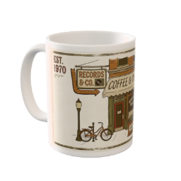 Vintage Wicker Park Chicago Coffee & Vinyl Custom Mug Art